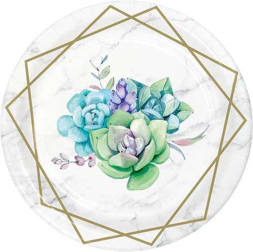 Geometric Succulents Floral Flower Garden Party 7" Paper Dessert Plates