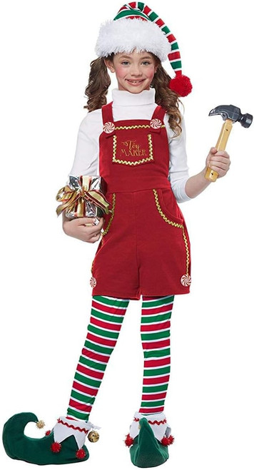Toymaker Elf Girl Christmas Holiday Fancy Dress Up Halloween Child Costume