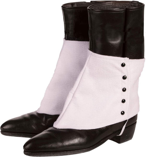 White Spats w/Black Buttons Gangster Fancy Dress Up Halloween Costume Accessory