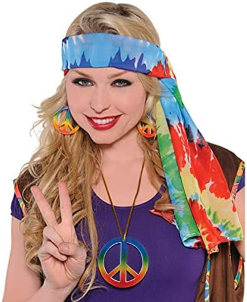Groovy 60's Tie-Dye Headscarf Hippie Fancy Dress Up Halloween Costume Accessory