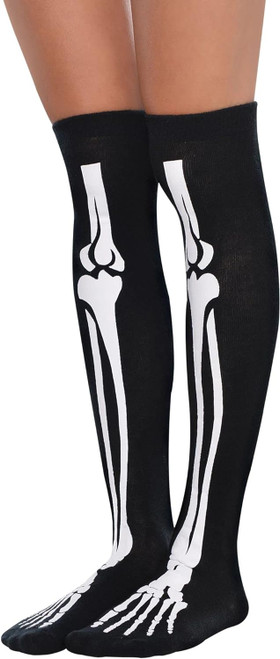 Skeleton Over the Knee Socks Bones Fancy Dress Halloween Adult Costume Accessory