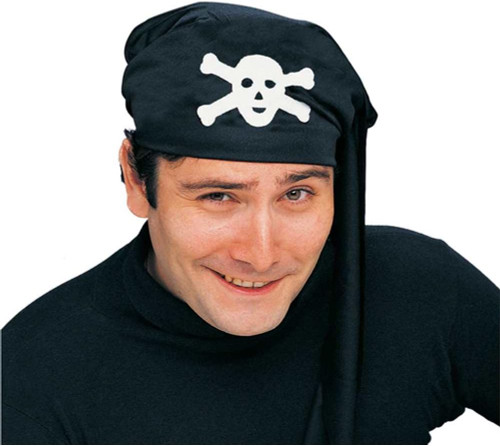 Pirate Bandana Turban Black Fabric Fancy Dress Halloween Adult Costume Accessory