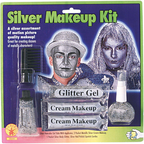 Silver Makeup Kit Robot Tin Man Fancy Dress Up Halloween Adult Costume Accessory