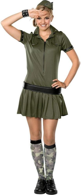 Mjr. Attitude Green Army Girl Military Fancy Dress Up Halloween Teen Costume