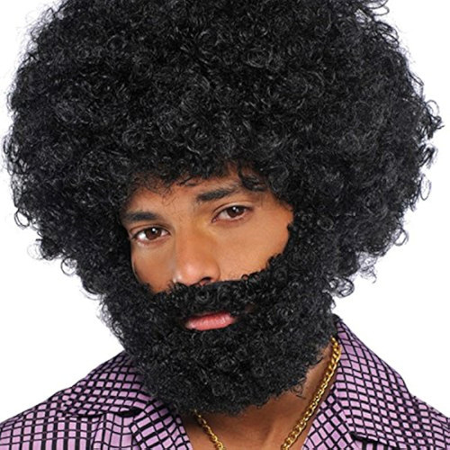 Afro Beard Moustache Disco 70's Fancy Dress Halloween Costume Accessory 2 COLORS