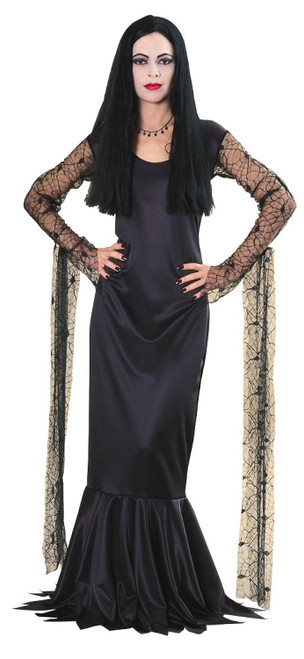 Morticia Addams Family Gothic Vampire Witch Fancy Dress Halloween Adult Costume
