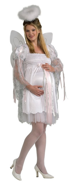 Angel Mommy to Be Maternity White Fancy Dress Up Halloween Adult Costume