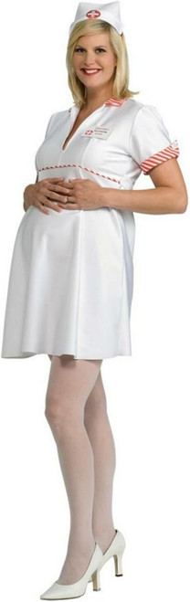 Nurse Mommy to Be Maternity Doctor White Fancy Dress Up Halloween Adult Costume
