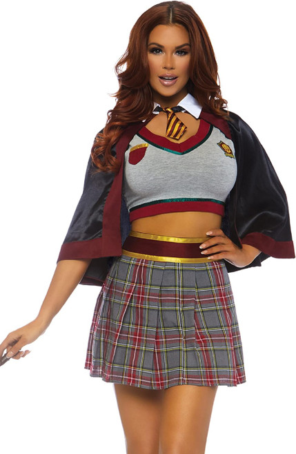 Spellbinding School Girl Wizard Fancy Dress Up Halloween Sexy Adult Costume