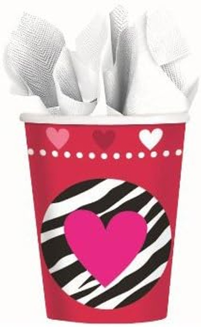 Peace & Love Zebra Heart Red Pink Valentine's Day Holiday Party 9 oz. Paper Cups
