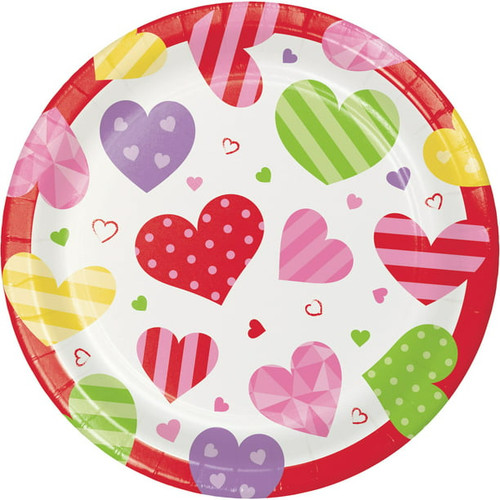 Colorful Hearts Pink Red Valentine's Day Holiday Party 7" Paper Dessert Plates