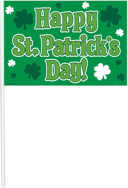 Happy St. Patrick's Day Irish Green Holiday Theme Party Favor Plastic Flags