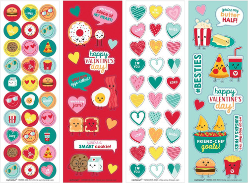 Valentine's Day Hearts Red Pink Holiday Theme Party Favor 36 ct. Sticker Sheets