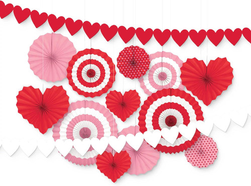 Valentine's Day Hearts Red Pink White Holiday Theme Party Fan Decorating Kit