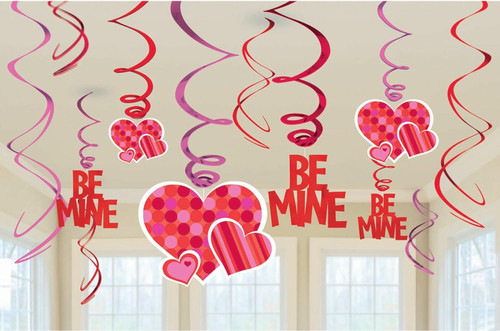 Valentine's Day Be Mine Hearts Holiday Theme Party Hanging Swirl Decorations