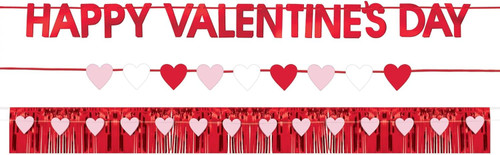 Valentine's Day Hearts Red Pink Holiday Theme Party Decoration 4 ct. Banner Kit
