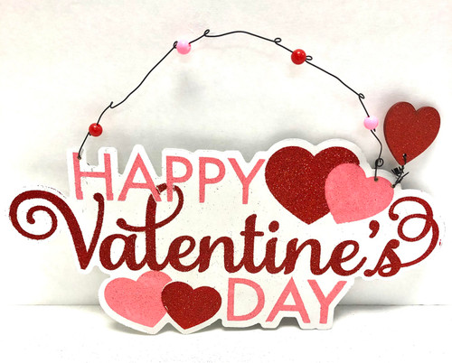 Happy Valentine's Day Holiday Theme Party Decoration Wire Hanger Glitter Sign