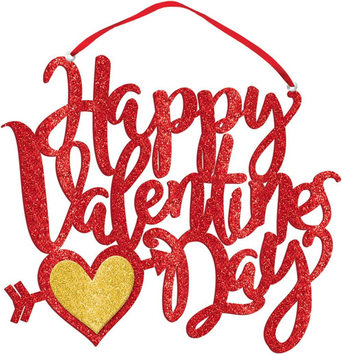 Happy Valentine's Day Hearts Holiday Theme Party Decoration Glitter Foam Sign