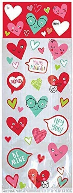 Heart Faces Valentine's Day Holiday Theme Party Favor Sacks Cello Treat Bags Kit