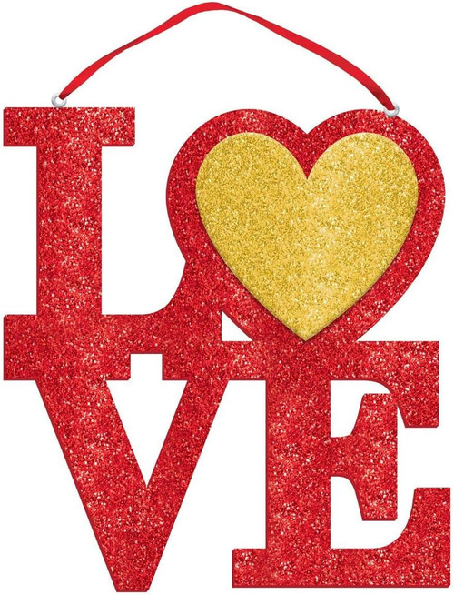 Love Red Hearts Valentine's Day Holiday Theme Party Decoration Glitter Foam Sign