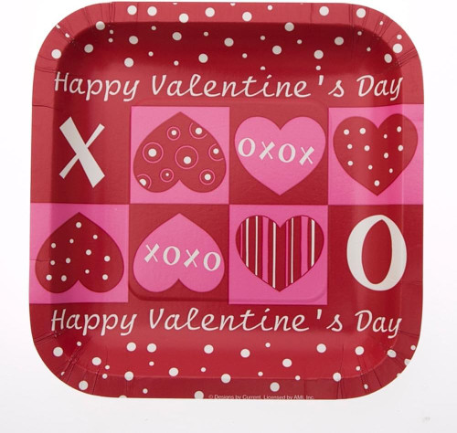 Crafty Hearts Red Pink Valentine's Day Holiday Party 7" Paper Dessert Plates