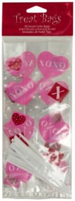 Crafty Hearts Valentine's Day Holiday Party Favor Bags Small Cello Treat Sacks