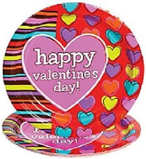 Hip Hearts Bright Striped Valentine's Day Holiday Party 7" Paper Dessert Plates