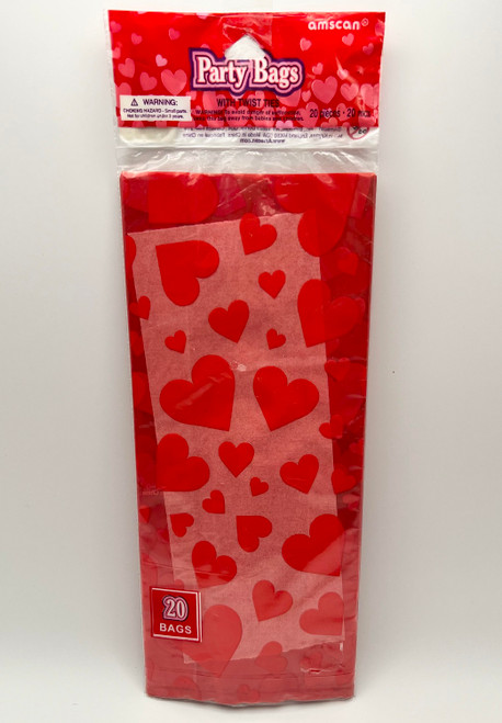 Red Hearts Valentine's Day Party Favor Bags Plastic Small Cello Treat Sacks