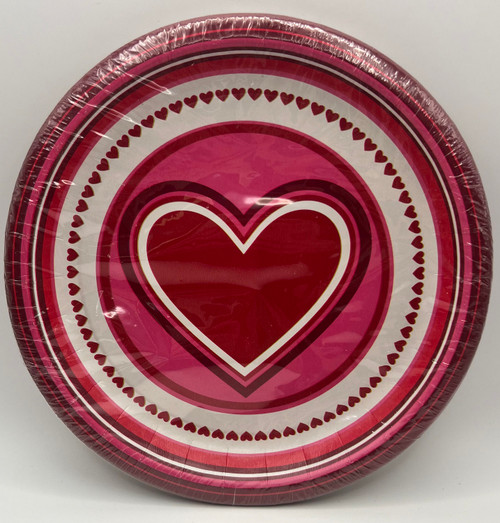 Happy Heart Day Red Pink Valentine's Day Holiday Party 9" Paper Dinner Plates