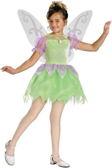 Tinker Bell Deluxe Disney Fairy Pixie Green Fancy Dress Halloween Child Costume