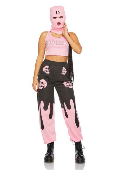 Fashion Gangster Pink Robber Suit Yourself Fancy Dress Halloween Adult Costume
