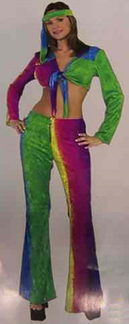 60's Hippie Rainbow Tie Dye Woodstock Fancy Dress Up Halloween Adult Costume