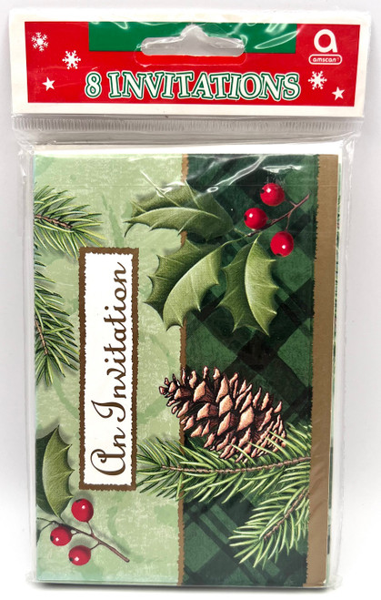 Season to Remember Green Holly Christmas Holiday Party Invitations w/Envelopes