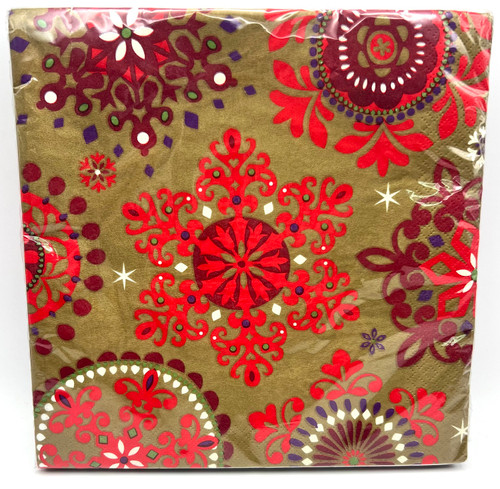 Christmas Treasures Red Gold Snowflakes Holiday Banquet Party Dinner Napkins