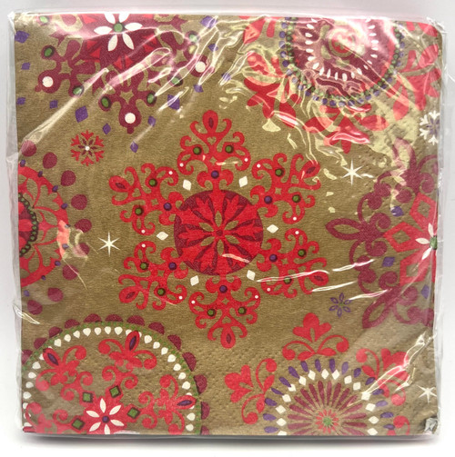 Christmas Treasures Red Gold Snowflakes Holiday Banquet Party Beverage Napkins