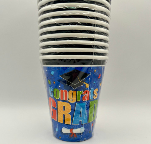 Commencement Celebration Streamers Blue Graduation Party 9 oz. Paper Cups