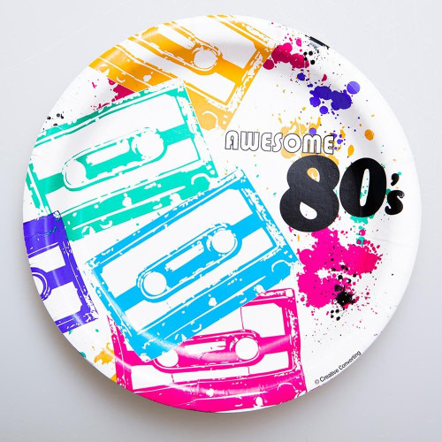 80's Decades Totally Awesome Cassette Retro Theme Party 7" Paper Dessert Plates