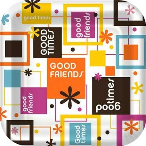 Good Friends Good Times Gift Adult Birthday Party 7" Square Paper Dessert Plates