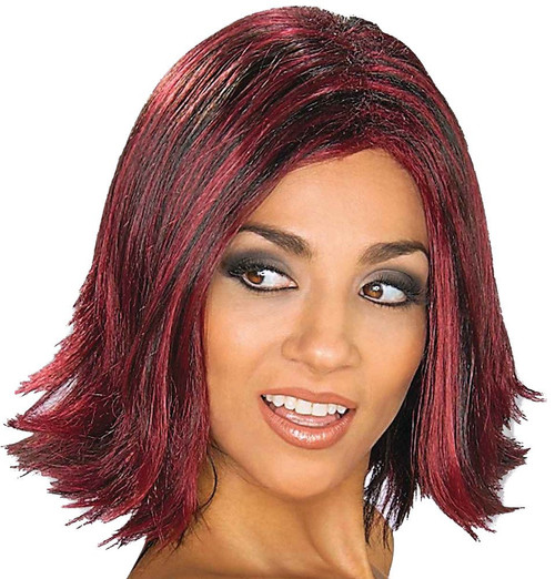Pepper Spice Wig Black Red Fancy Dress Up Halloween Adult Costume Accessory