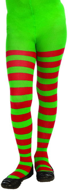 Red & Green Striped Tights Christmas Elf Fancy Dress Up Child Costume Accessory