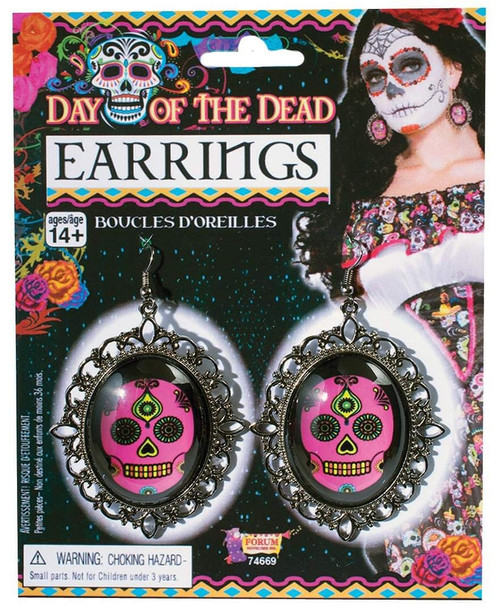 Day of the Dead Skull Earrings Fancy Dress Halloween Costume Accessory 3 COLORS