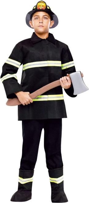 Fire Chief Firefighter First Responder Black Fancy Dress Halloween Child Costume