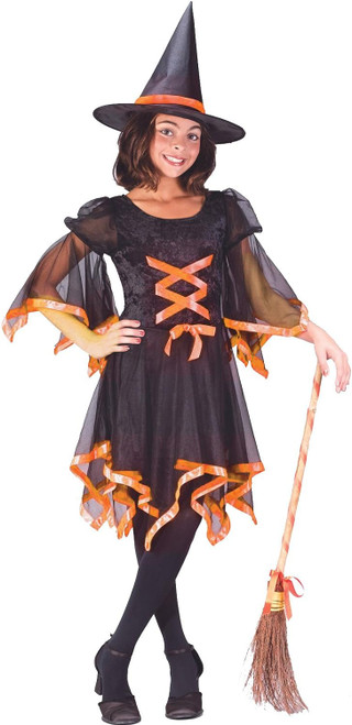 Ribbon Witch Girl Wicked Black Orange Fancy Dress Up Halloween Child Costume