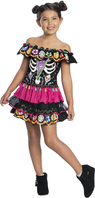 Day of the Dead Skeleton Girl Dia Muertos Fancy Dress Up Halloween Child Costume