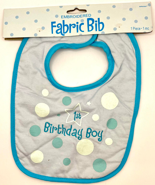 1st Birthday Boy Blue First Birthday Party Favor Gift Embroidered Fabric Bib