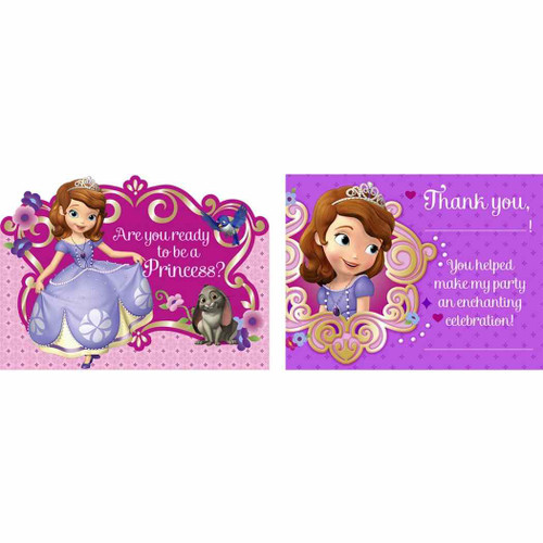 Sofia the First Disney Princess Birthday Party Invitation/Thank You Note Combo