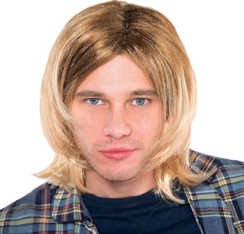 90's Rock Star Wig Grunge Blonde Fancy Dress Halloween Adult Costume Accessory