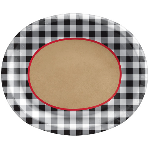 Black Gingham BBQ Picnic Cookout Theme Party 12" x 10" Oval Banquet Plates