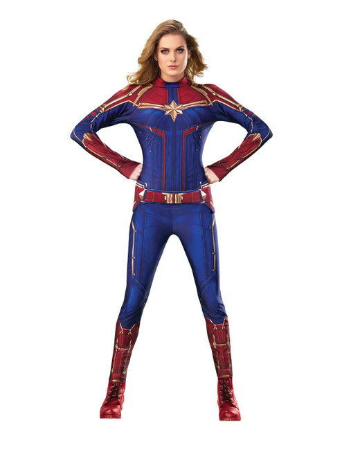 Captain Marvel Hero Blue Suit Superhero Fancy Dress Up Halloween Adult Costume