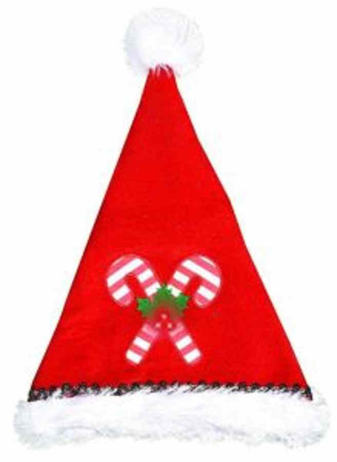 Light-Up Santa Claus Hat Candy Cane Dress Up Christmas Adult Costume Accessory